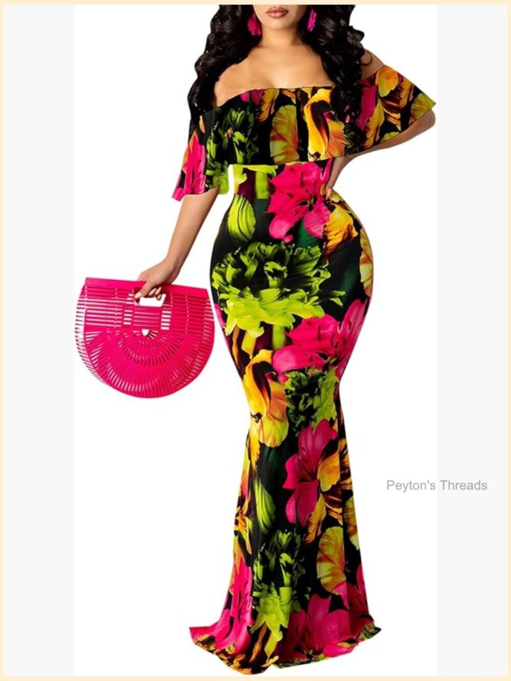 Off Shoulder Floral Maxi Dress Sexy Hawaiian Long Party Bodycon